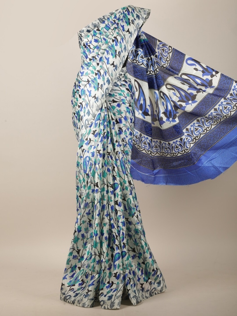 

Pothys Cream-Coloured & Teal Floral Saree