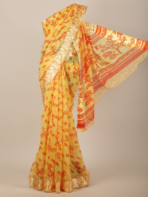 

Pothys Yellow & Orange Floral Saree