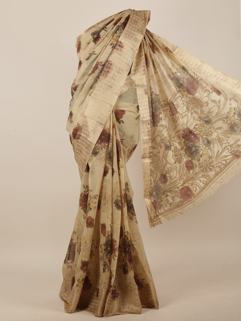 

Pothys Beige & Maroon Floral Saree