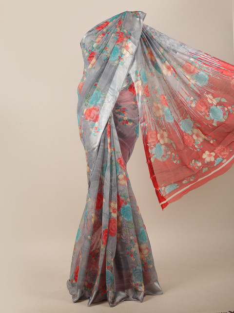 

Pothys Grey & Red Floral Saree