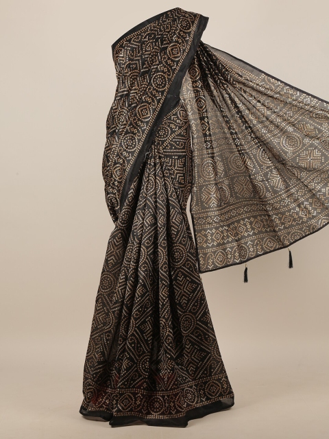 

Pothys Black & Cream-Coloured Bandhani Saree