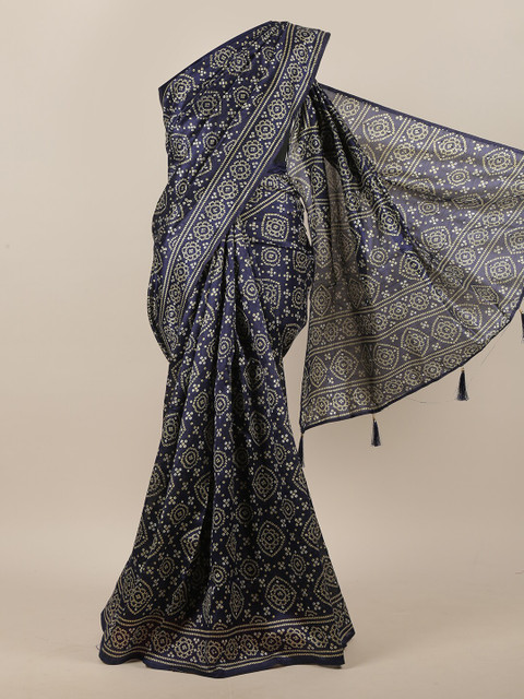 

Pothys Navy Blue & White Bandhani Saree