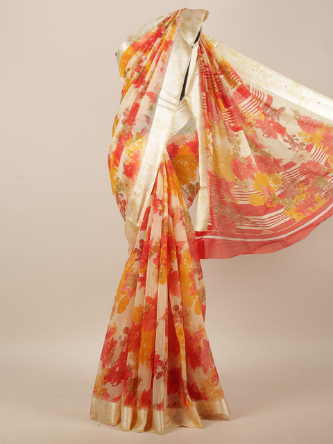 

Pothys Beige & Red Floral Saree