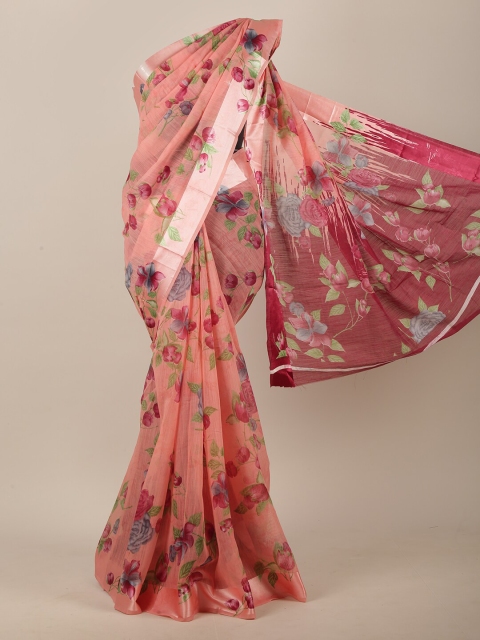 

Pothys Peach-Coloured & Red Floral Saree