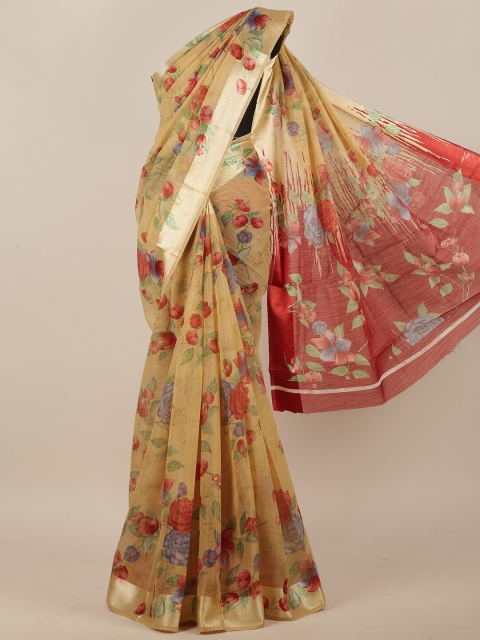 

Pothys Beige & Red Floral Saree