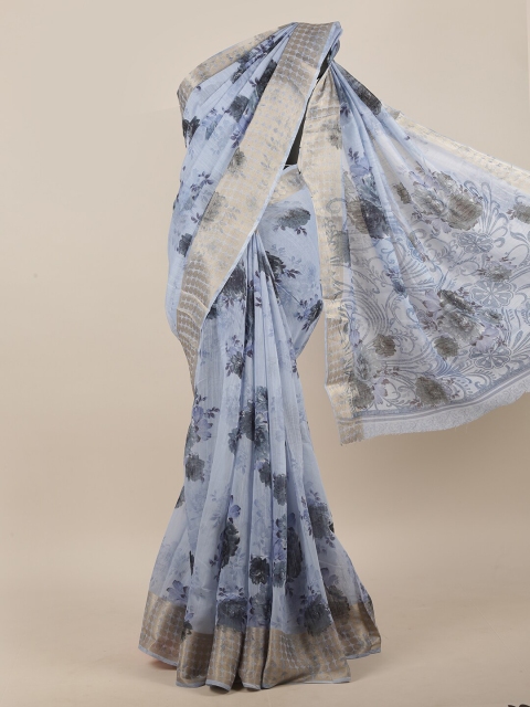 

Pothys Blue & Grey Floral Saree