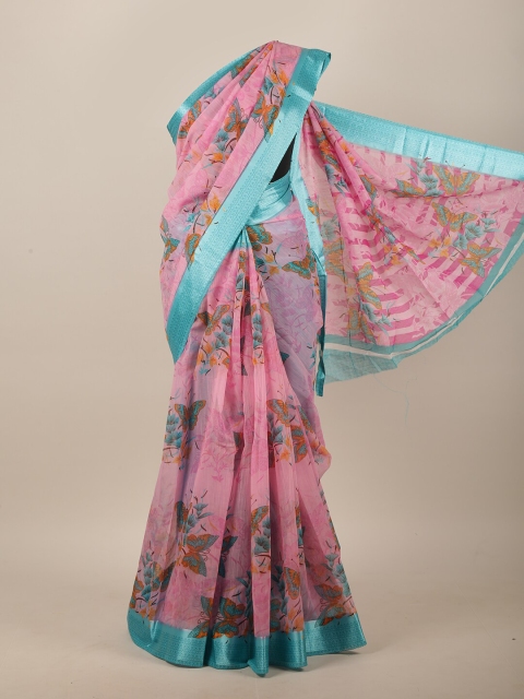 

Pothys Pink & Turquoise Blue Floral Saree