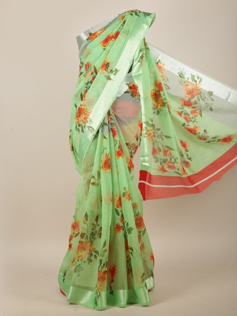 

Pothys Green & Orange Floral Saree
