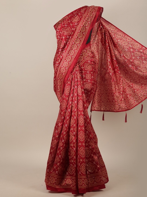 

Pothys Maroon & Cream-Coloured Bandhani Saree