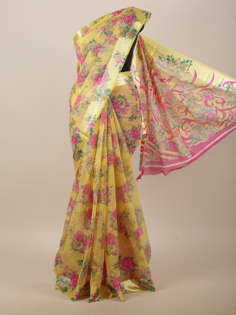 

Pothys Yellow & Pink Floral Saree