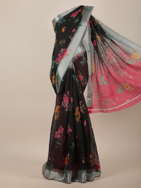 

Pothys Black & Pink Floral Saree