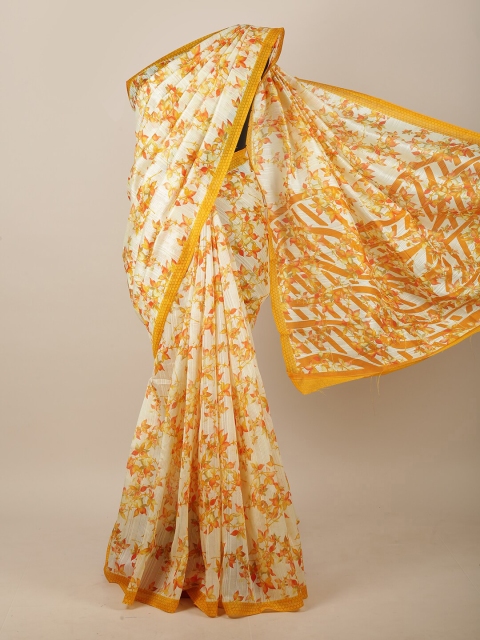 

Pothys Cream-Coloured & Yellow Floral Saree