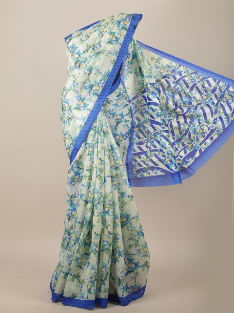 

Pothys Cream-Coloured & Blue Floral Saree