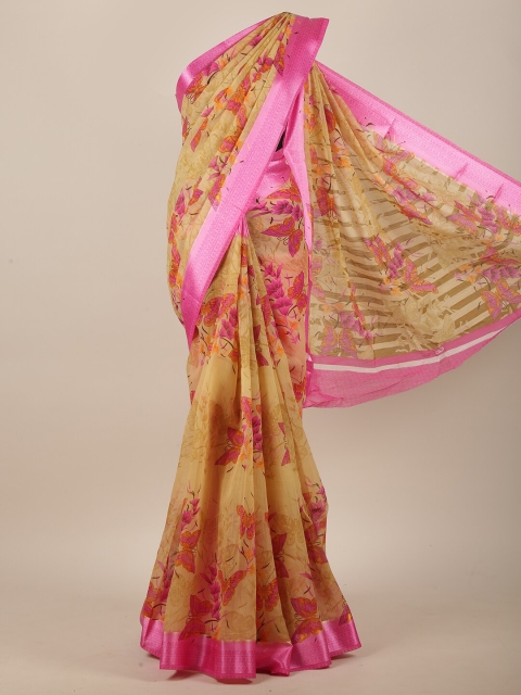 

Pothys Beige & Pink Floral Saree