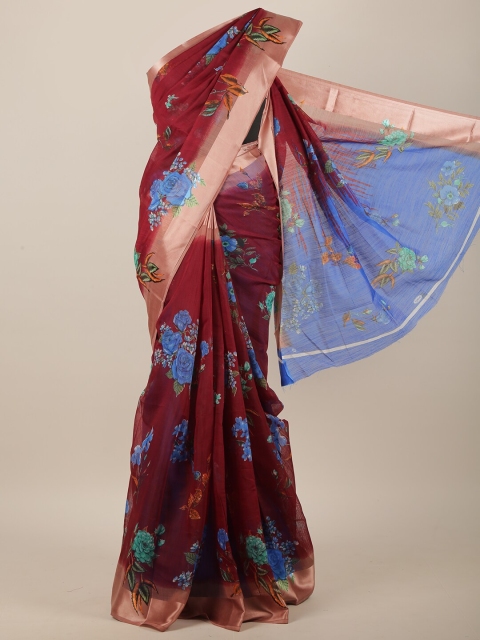 

Pothys Maroon & Blue Floral Saree