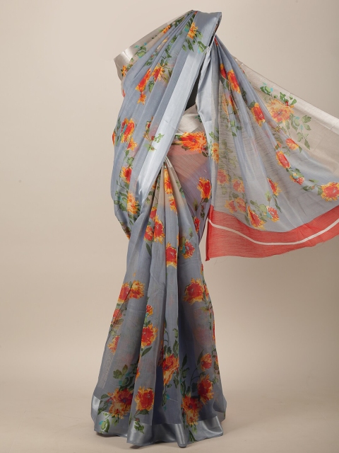 

Pothys Grey & Red Floral Saree