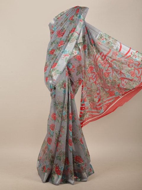 

Pothys Grey & Red Floral Saree