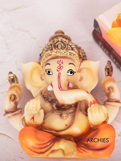 

Archies Cream-Coloured & Orange Ganesha Idol Showpiece