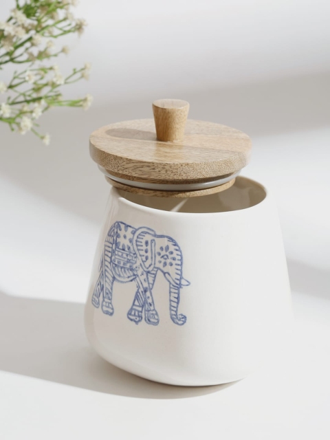

Fabindia White & Blue Ceramic Wood Livna Jar