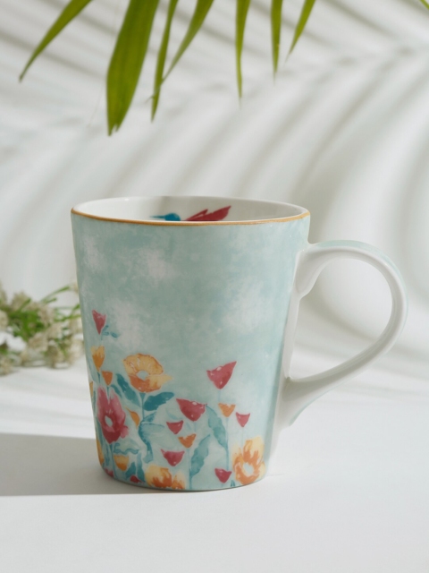 

Fabindia Silver-Toned & Red Floral Printed Porcelain Flower Power Decal Matte Mug