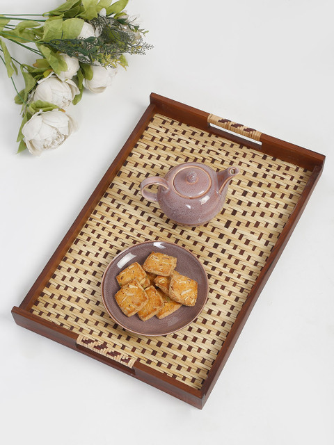 

Fabindia Beige & Brown Textured Rectangle Wooden Tray
