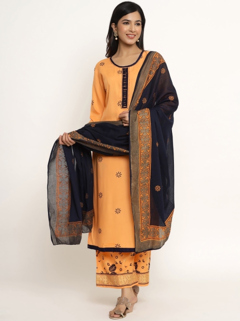 

DIVYANK Women Peach-Coloured Ethnic Motifs Printed Regular Kurta with Palazzos & With Dupatta