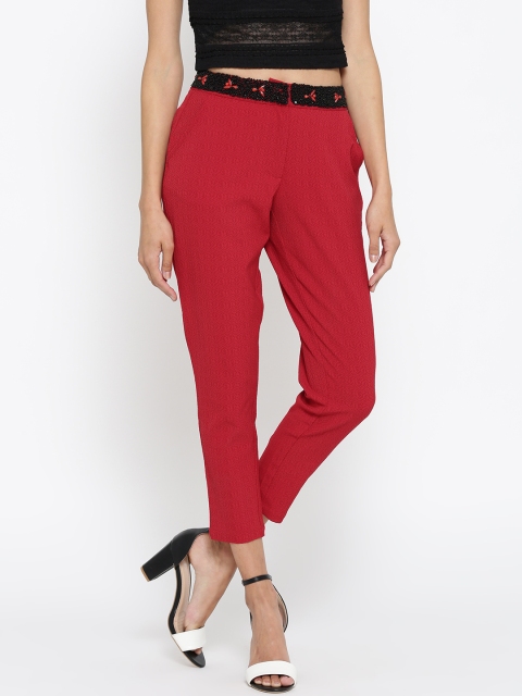 

Vero Moda Women Red Self-Design Flat-Front Casual Trousers