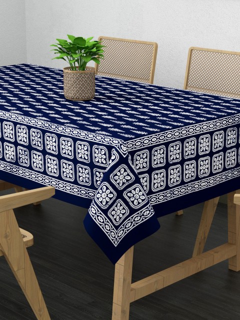 

Gulaab Jaipur Indigo Hand Block Printed 6 Seater Cotton Table Cover, Blue