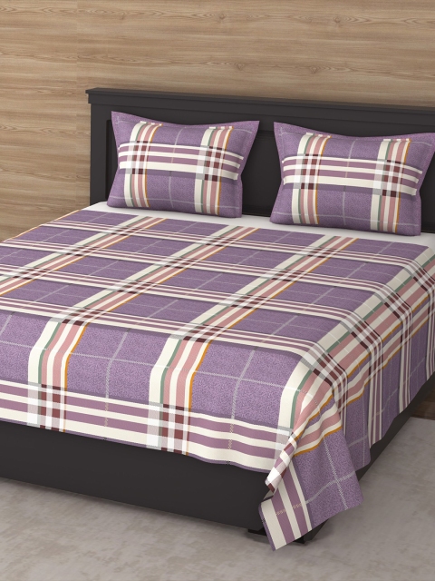 

Varde Violet & White 210 TC King Cotton Bedsheet with 2 Pillow Covers