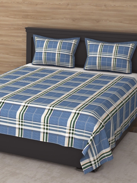 

Varde Blue & Green Geometric 210 TC King Cotton Bedsheet with 2 Pillow Covers