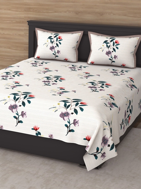 

Varde White & Green Floral 210 TC King Cotton Bedsheet with 2 Pillow Covers