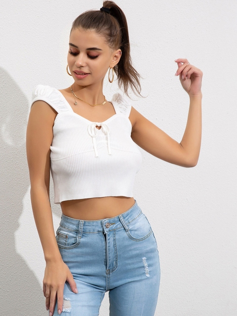 

URBANIC White Solid Crop Top