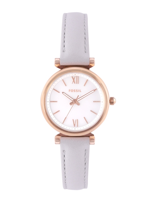 

Fossil Women Carlie Mini White Dial & Grey Leather Strap Analogue Watch ES4529