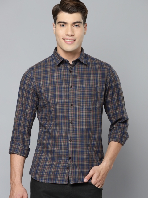 

Indian Terrain Men Navy & Olive Green Pure Cotton Chiseled Fit Tartan Checks Casual Shirt, Navy blue