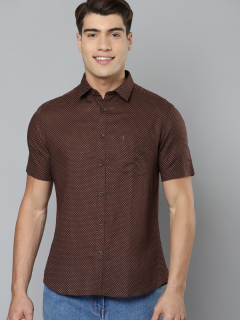 

Indian Terrain Men Brown & Beige Pure Cotton Slim Fit Ditsy Printed Casual Shirt