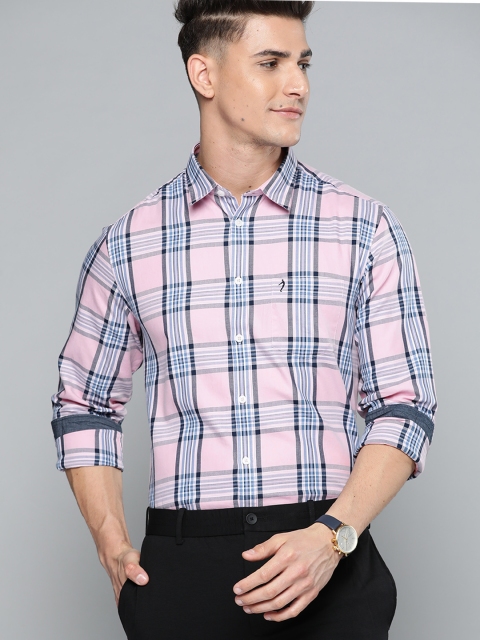 

Indian Terrain Men Pink & Blue Pure Cotton Slim Fit Tartan Checked Casual Shirt