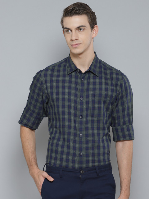 

Indian Terrain Men Green Opaque Checked Formal Shirt