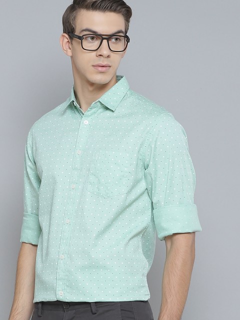 

Indian Terrain Men Mint Green & Black Slim Fit Ditsy Print Pure Cotton Casual Shirt
