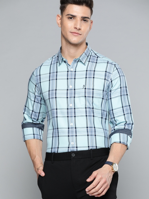 

Indian Terrain Men Blue Pure Cotton Slim Fit Checked Casual Shirt