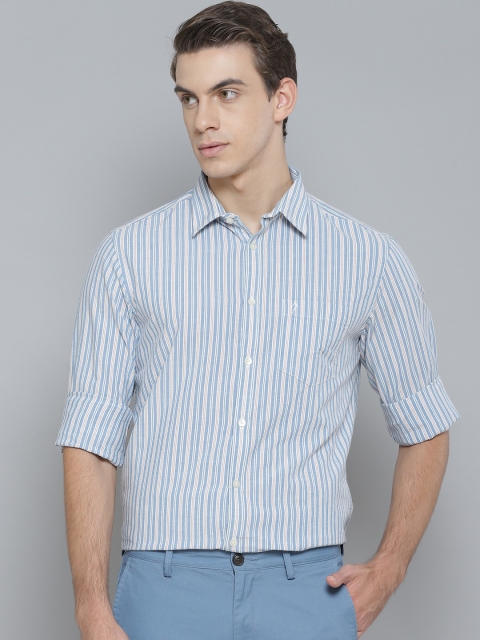 

Indian Terrain Men Blue Slim Fit Opaque Striped Casual Shirt