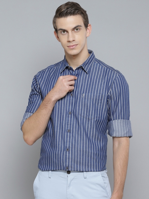 

Indian Terrain Men Pure Cotton Blue Slim Fit Opaque Striped Casual Shirt