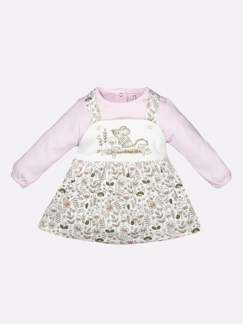 

BABY GO Green & Pink Full Sleeves Pinafore Dress