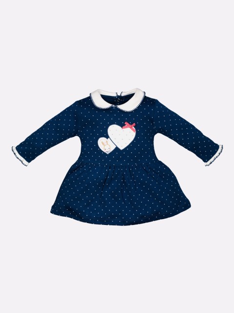 

BABY GO Navy Blue Peter Pan Collar Pure Cotton Fit & Flare Dress