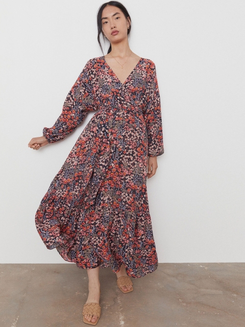 

H&M Women Multicoloured Printed Long Wrap Dress, Multi