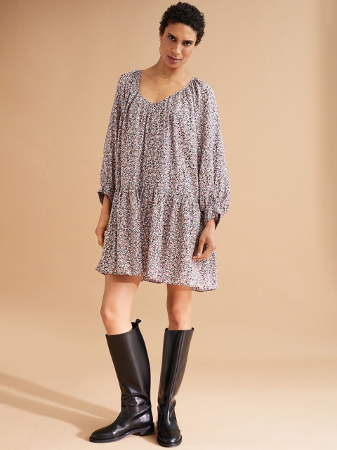 

H&M Women Black & Pink Floral Print Airy Dress