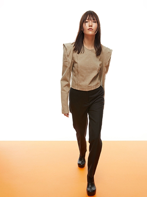 

H&M Women Beige Solid Denim Cropped Top