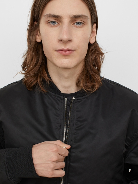 

H&M Men Black Solid Nylon Bomber Jacket