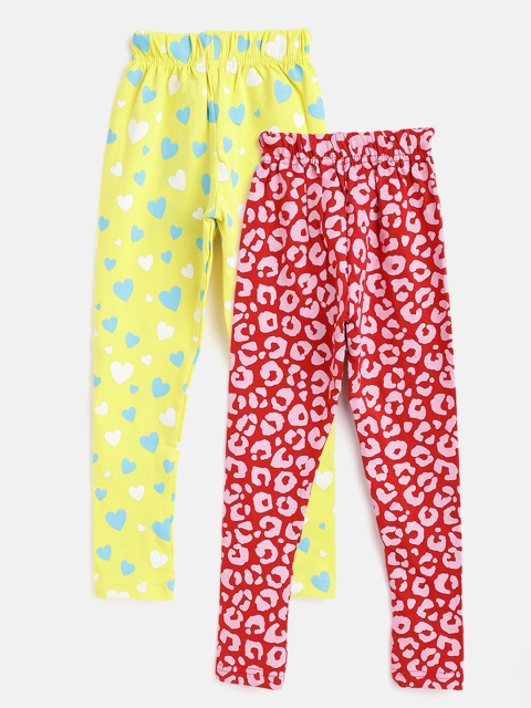 

Eteenz Girls Pack of 2 Printed Cotton Ankle Length Leggings, Red