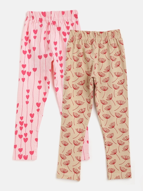 

Eteenz Girls Pack of 2 Printed Cotton Ankle Length Leggings, Beige