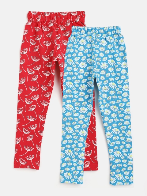 

Eteenz Girls Pack of 2 Floral Printed Cotton Ankle Length Leggings, Blue